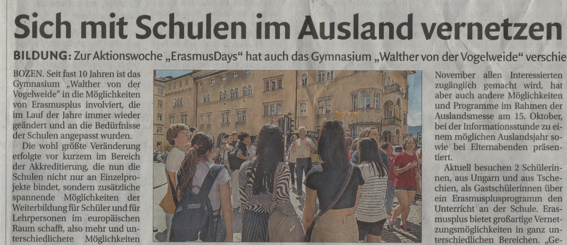 "Sich mit Schulen im Ausland vernetzen": Presseartikel Dolomiten 18.10.2023